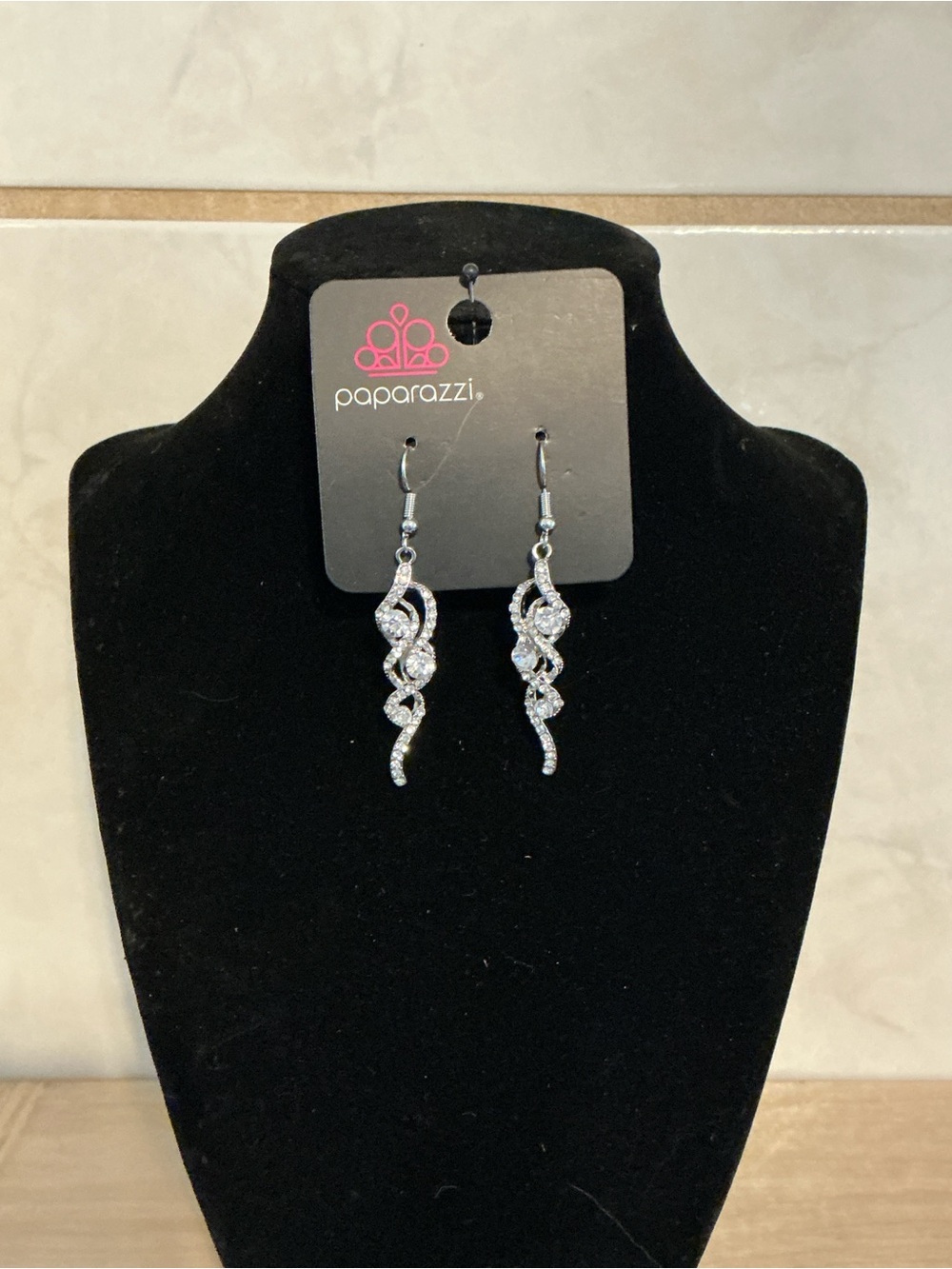 Paparazzi Silver Twisted Rhinestone Dangle Earrings